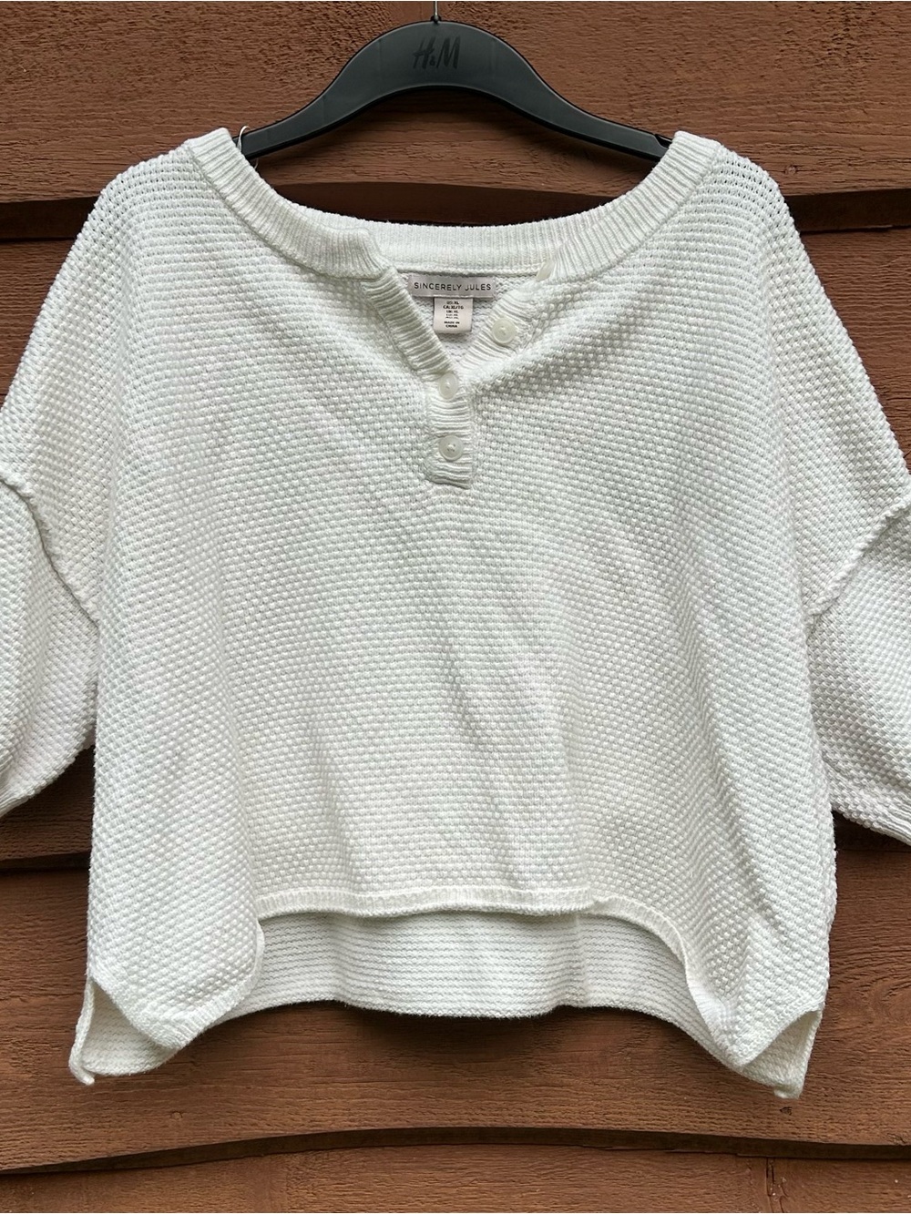 ❌SOLD❌Sincerely Jules Off White Cropped Henley Sweater Knit Top
